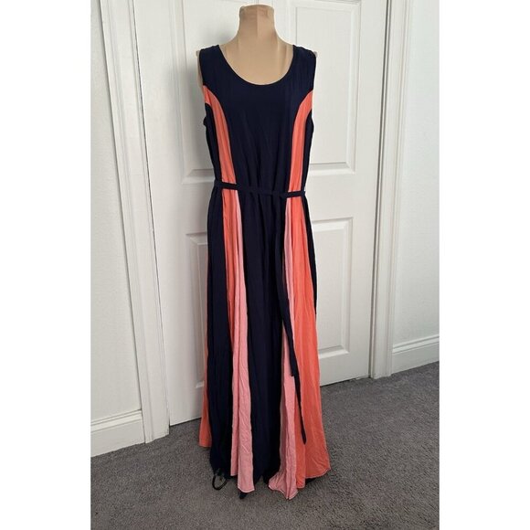 Jessica London Navy Sunset Color Block Tank Maxi Dress Size 14W - Picture 1 of 12